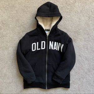 Boys Old Navy Sherpa sweatshirt coat jacket black size 8